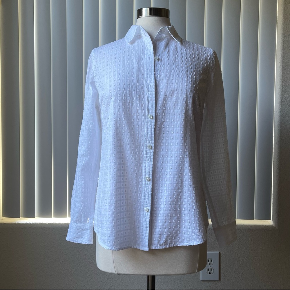 Charter Club Shirt White Button Up Western Classic Shirt Long Sleeve Size 4